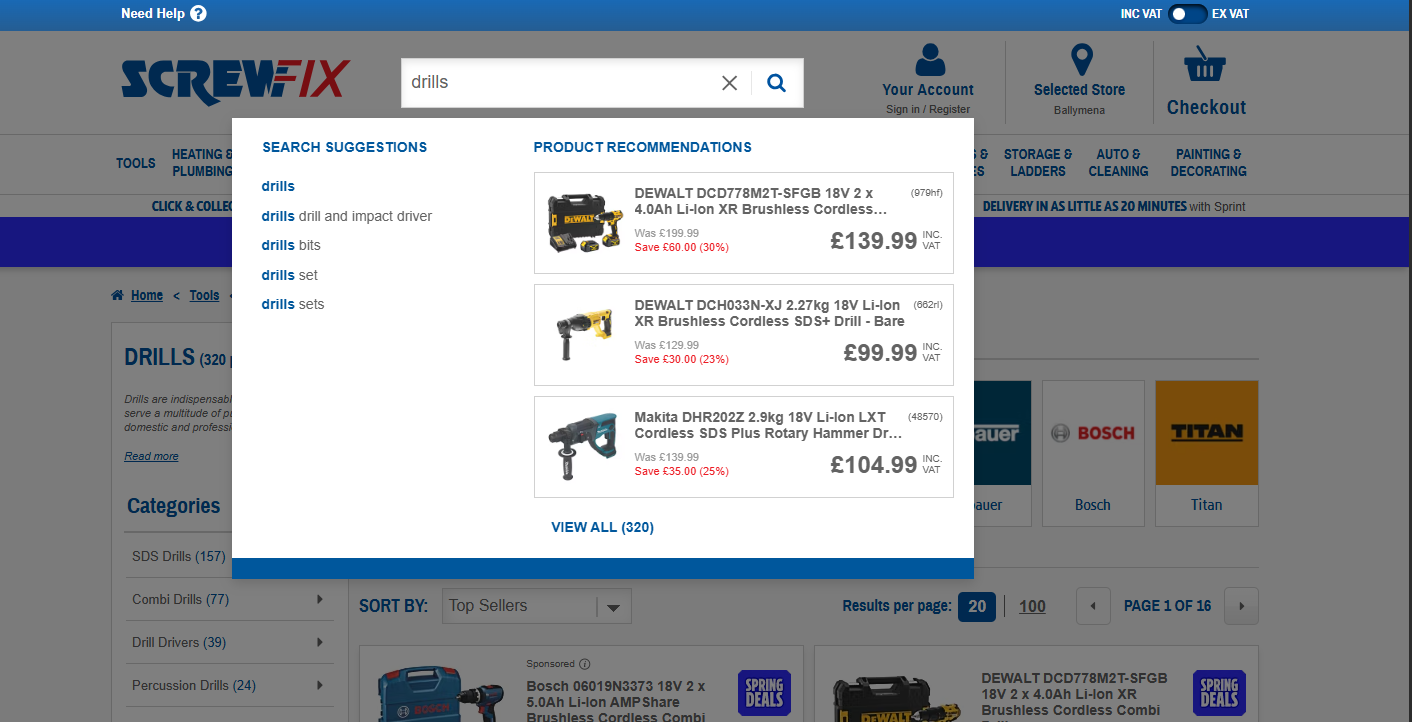 Variation 1 — landscape layout with search suggestions and product recommendations